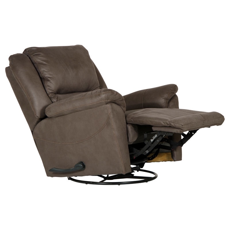 Bowery Hill Chaise Swivel Glider Recliner in Gray Polyester Fabric