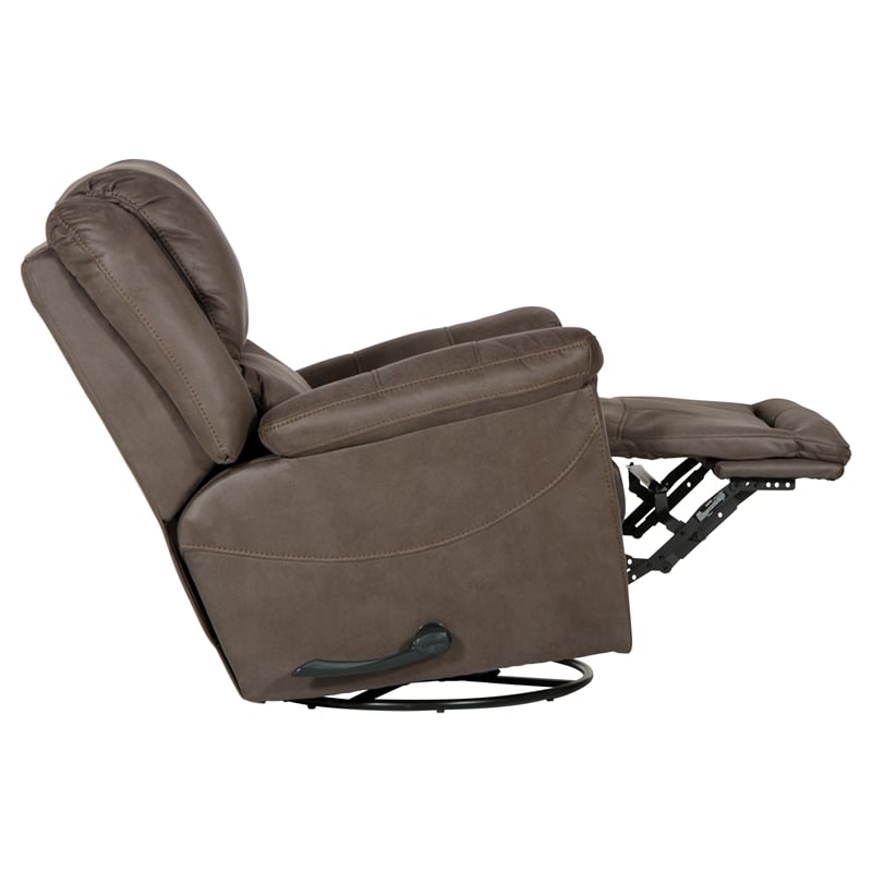 Bowery Hill Chaise Swivel Glider Recliner in Gray Polyester Fabric