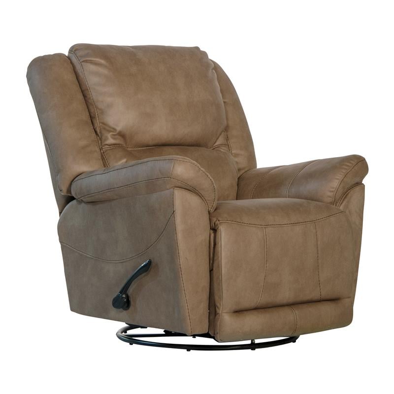 Bowery Hill Chaise Swivel Glider Recliner in Brown Polyester Fabric