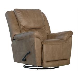 Bowery Hill Chaise Swivel Glider Recliner in Brown Polyester Fabric