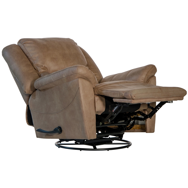 Bowery Hill Chaise Swivel Glider Recliner in Brown Polyester Fabric
