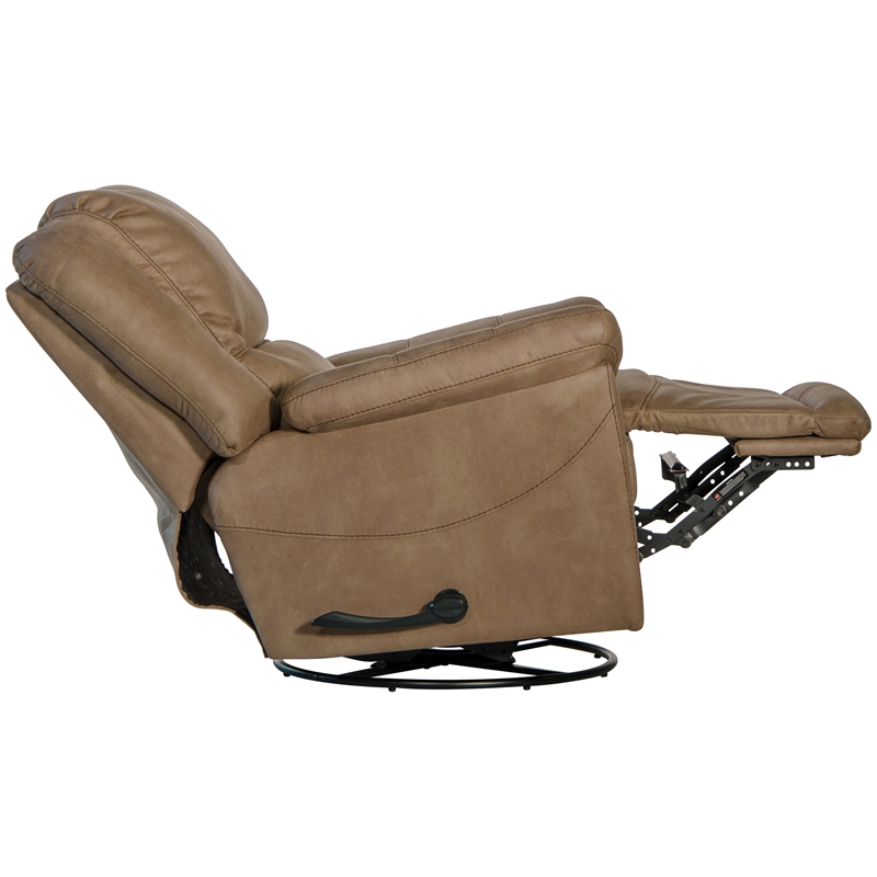 Bowery Hill Chaise Swivel Glider Recliner in Brown Polyester Fabric