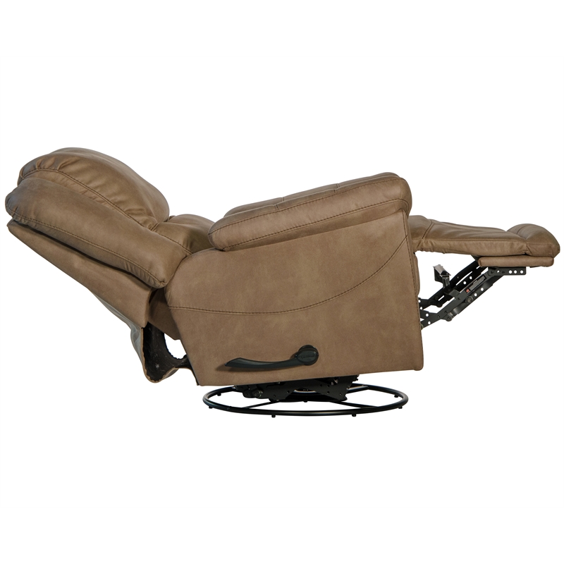 Bowery Hill Chaise Swivel Glider Recliner in Brown Polyester Fabric