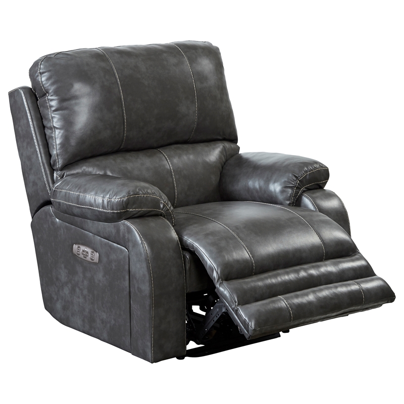 Bowery Hill Power Lay Flat Recliner with Power Headrest in Gray Faux Leather