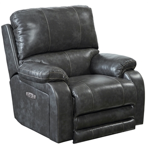 Bowery Hill Power Lay Flat Recliner with Power Headrest in Gray Faux Leather
