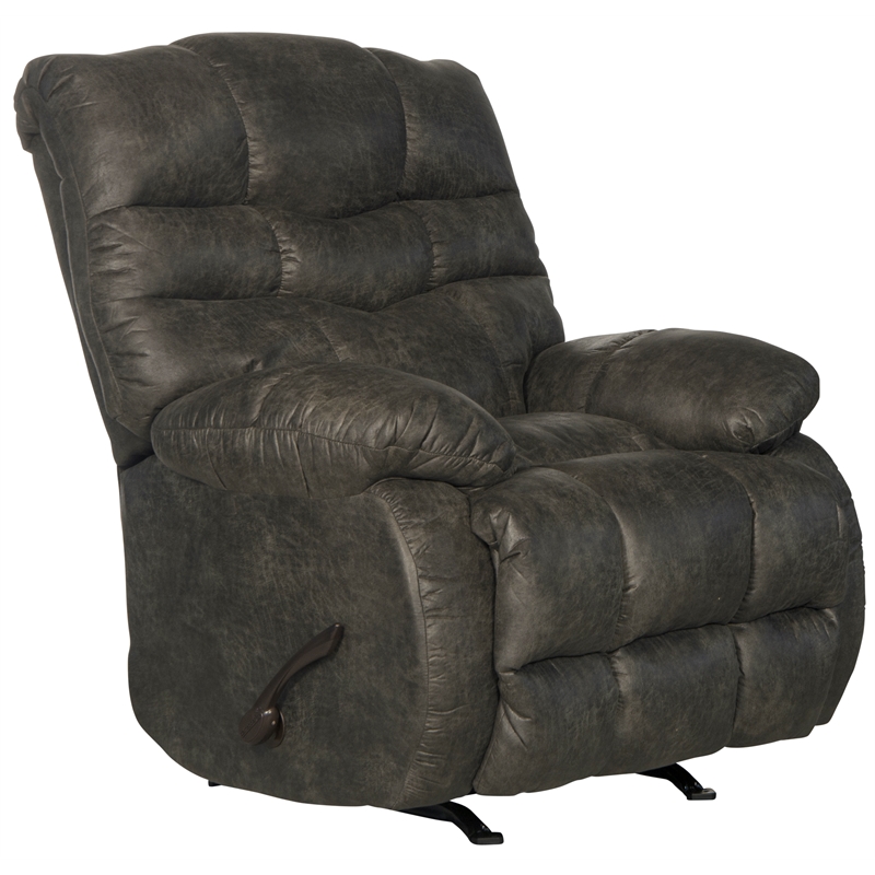 Bowery Hill Traditional Chaise Rocker Recliner in Gray Polyester Fabric