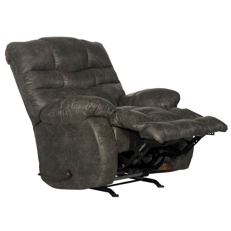 Bowery Hill Traditional Chaise Rocker Recliner in Gray Polyester Fabric