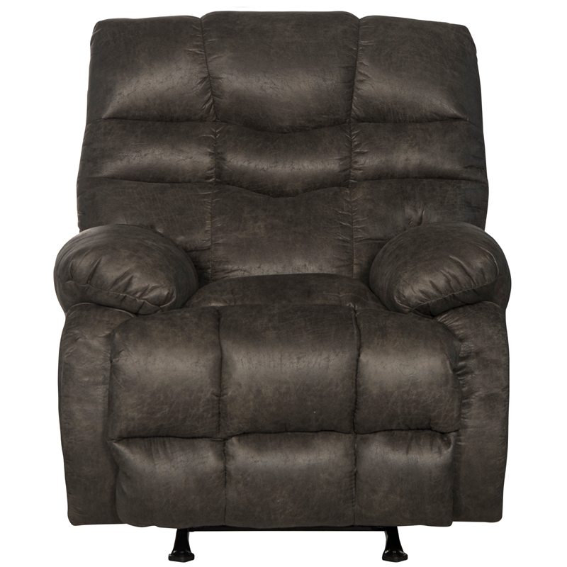 Bowery Hill Traditional Chaise Rocker Recliner in Gray Polyester Fabric