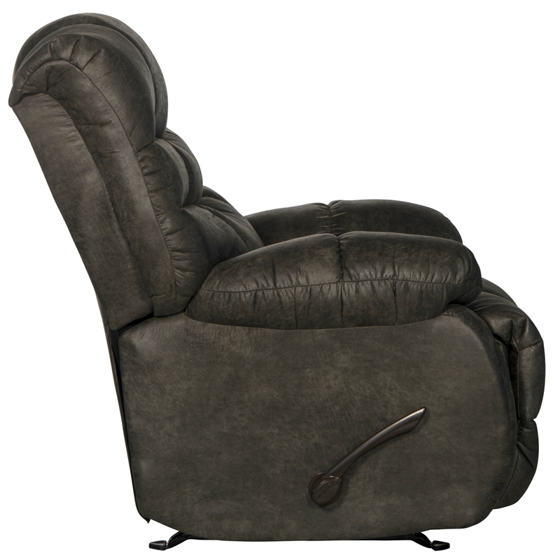Bowery Hill Traditional Chaise Rocker Recliner in Gray Polyester Fabric