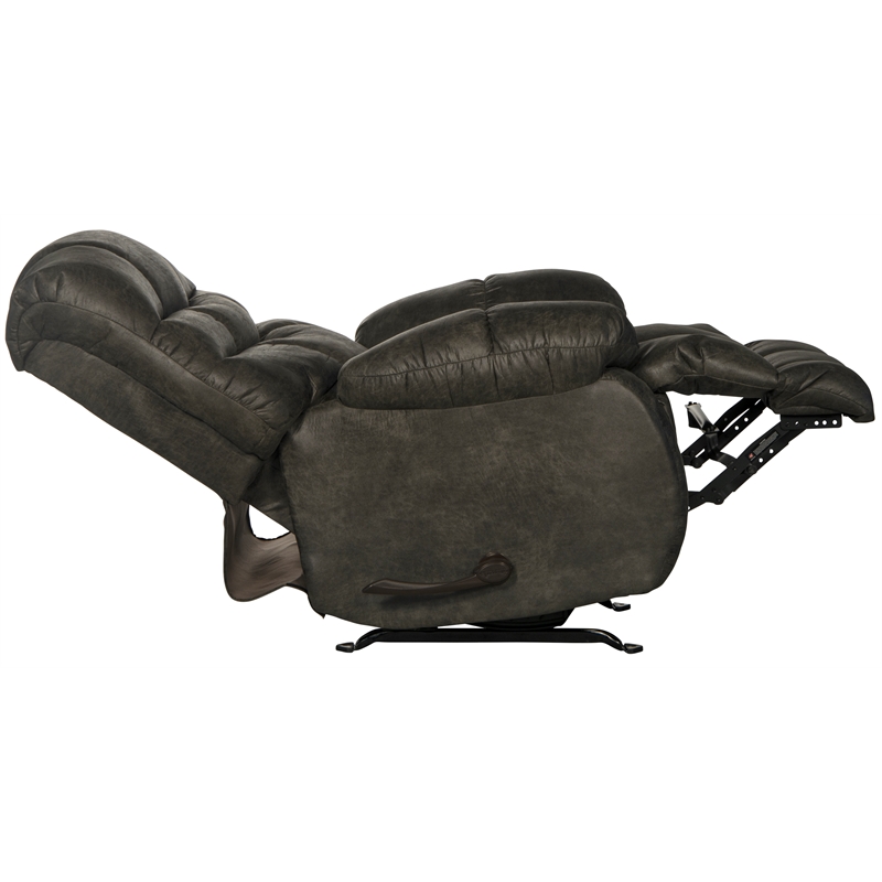 Bowery Hill Traditional Chaise Rocker Recliner in Gray Polyester Fabric