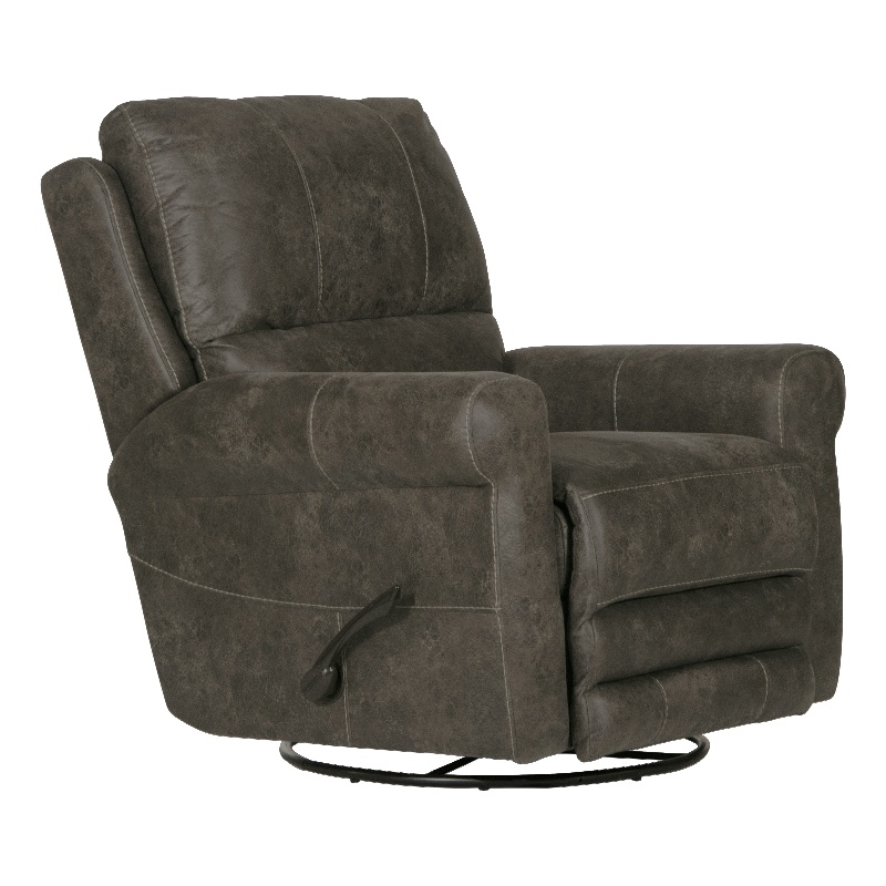 Bowery Hill Traditional Swivel Glider Recliner in Gray Polyester Fabric