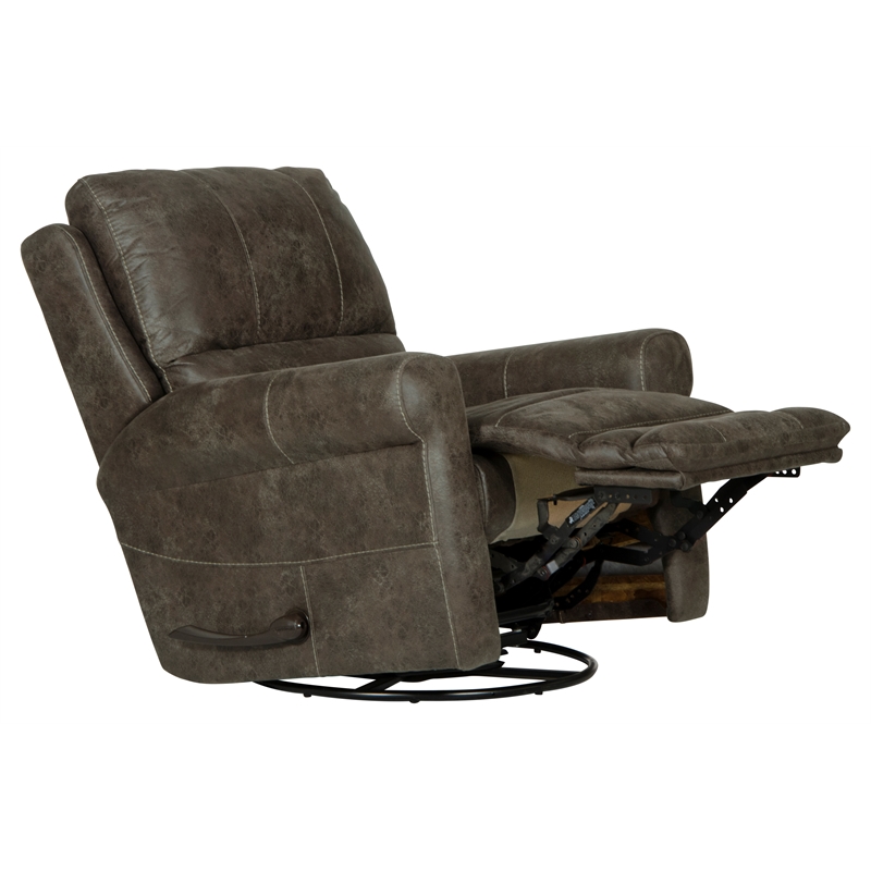 Bowery Hill Traditional Swivel Glider Recliner in Gray Polyester Fabric