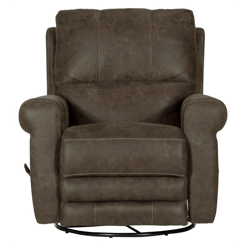 Bowery Hill Traditional Swivel Glider Recliner in Gray Polyester Fabric