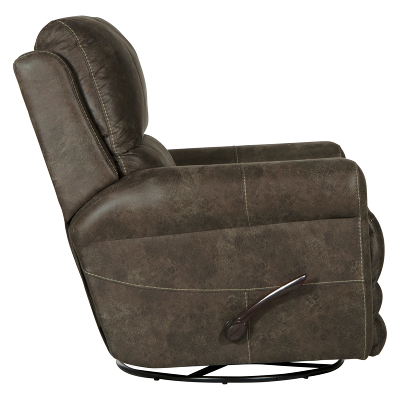 Bowery Hill Traditional Swivel Glider Recliner in Gray Polyester Fabric
