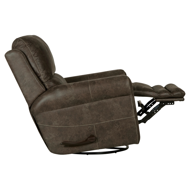 Bowery Hill Traditional Swivel Glider Recliner in Gray Polyester Fabric