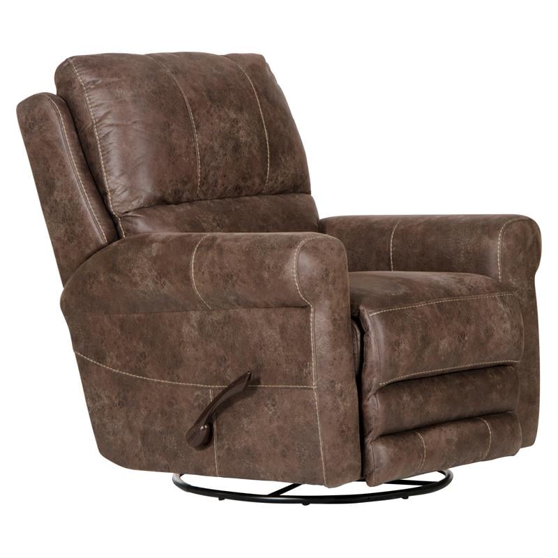 Bowery Hill Swivel Glider Recliner in Brown Polyester Fabric