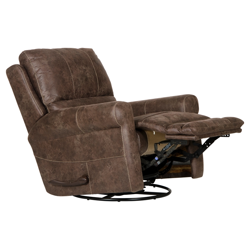 Bowery Hill Swivel Glider Recliner in Brown Polyester Fabric