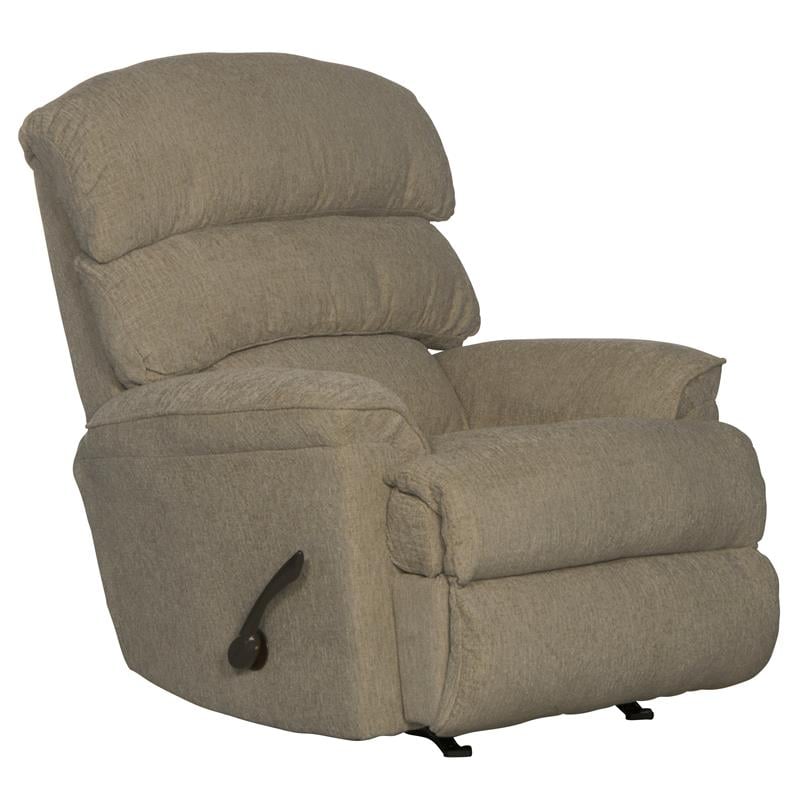 Bowery Hill Traditional Chaise Rocker Recliner in Beige Chenile Fabric