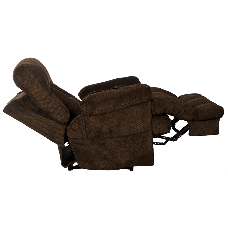Bowery Hill Soft Brown Fabric Power Recliner with Adjustable Headrest & Lumbar