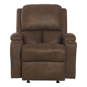 Bowery Hill Rocker Recliner with Two Cupholders in Brown Polyester Fabric