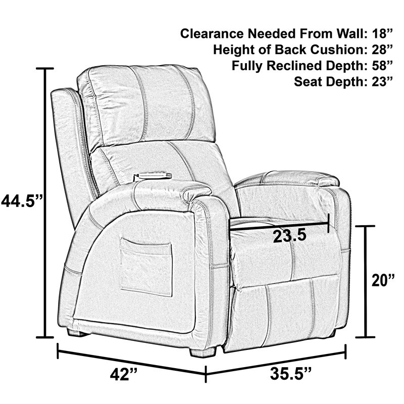 Bowery Hill Power Zero Gravity Recliner in Italian Black Leather