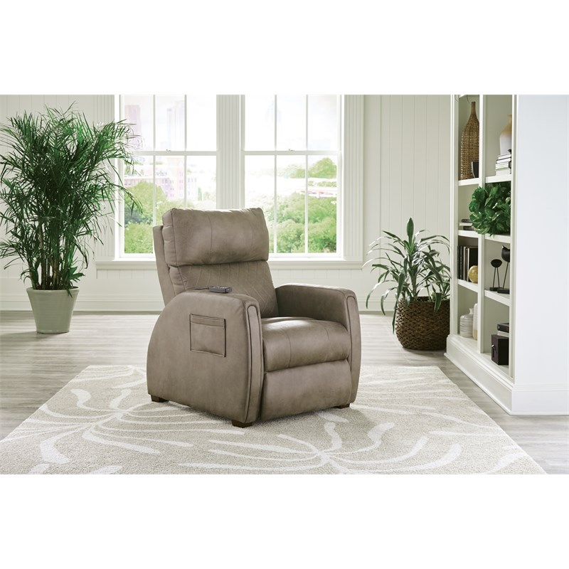 Bowery Hill Power Zero Gravity Recliner in Taupe Polyester Fabric