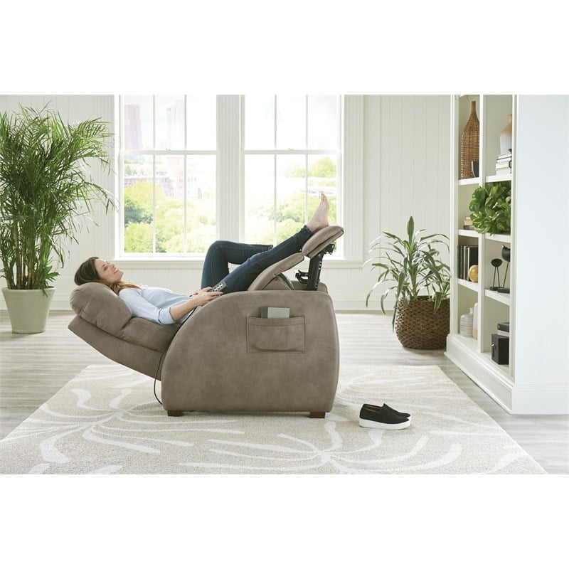 Bowery Hill Power Zero Gravity Recliner in Taupe Polyester Fabric