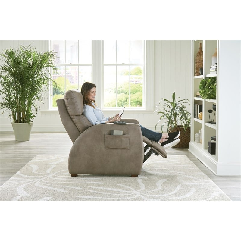 Bowery Hill Power Zero Gravity Recliner in Taupe Polyester Fabric