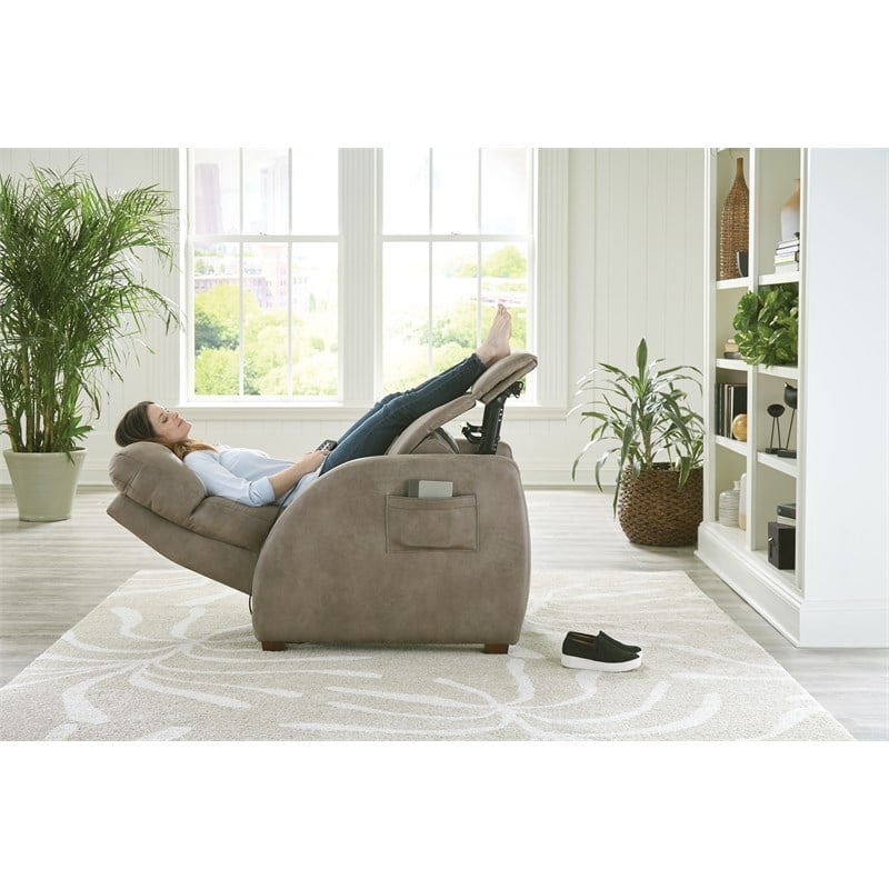 Bowery Hill Power Zero Gravity Recliner in Taupe Polyester Fabric