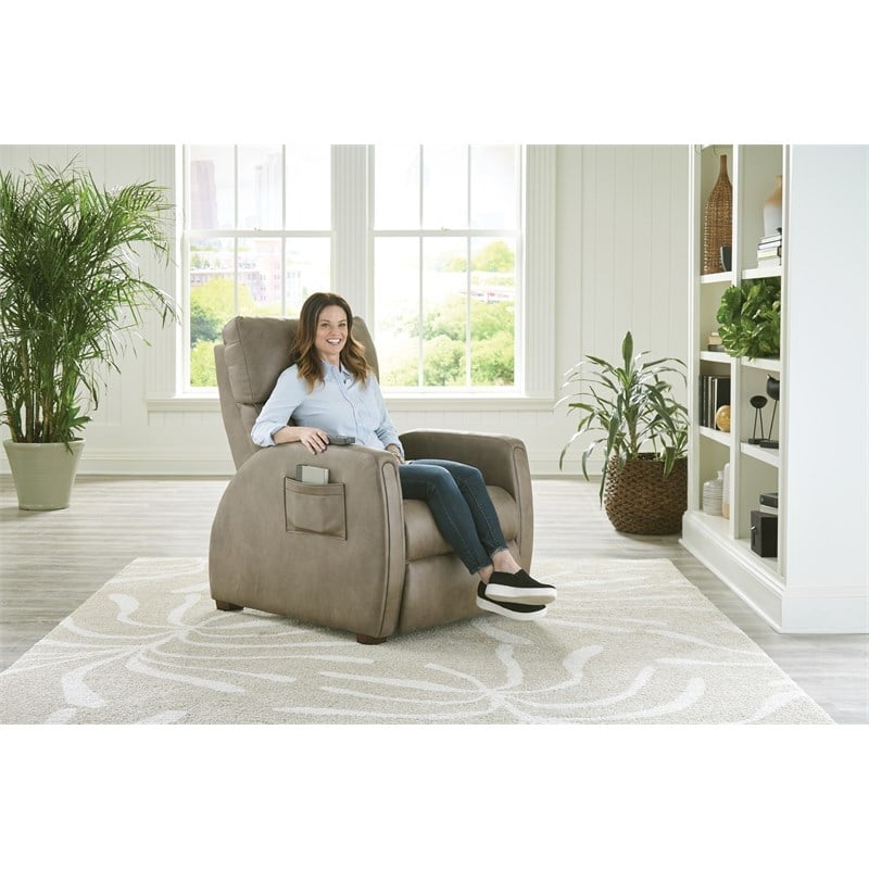 Bowery Hill Power Zero Gravity Recliner in Taupe Polyester Fabric