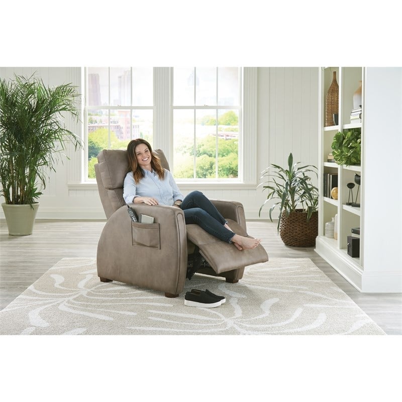 Bowery Hill Power Zero Gravity Recliner in Taupe Polyester Fabric