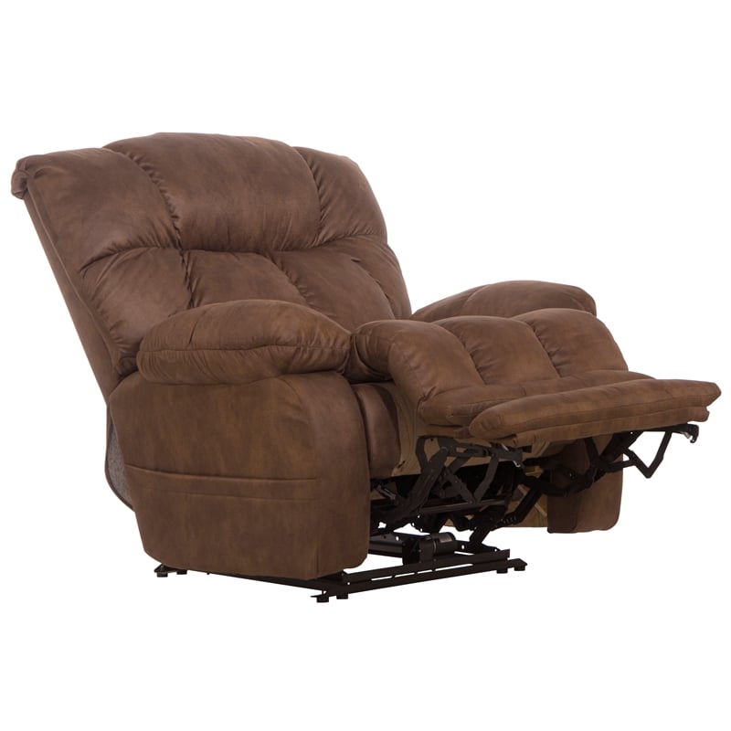 Bowery Hill Oversized Power Lay Flat Recliner in Brown Fabric