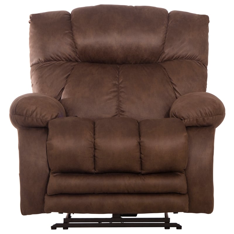 Bowery Hill Oversized Power Lay Flat Recliner in Brown Fabric