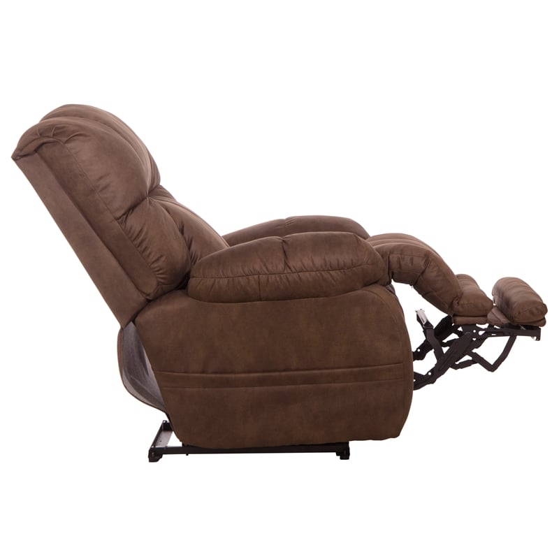 Bowery Hill Oversized Power Lay Flat Recliner in Brown Fabric