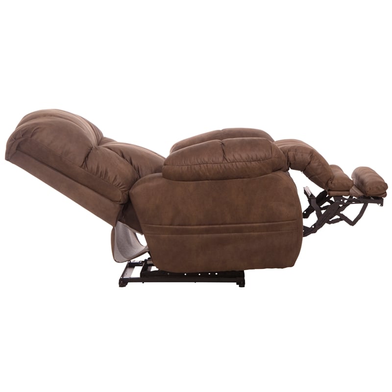 Bowery Hill Oversized Power Lay Flat Recliner in Brown Fabric