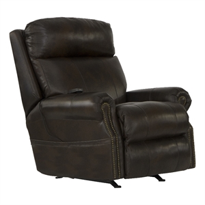 Bowery Hill Cocoa Leather Power Rocker Recliner with Therapeutic Massage