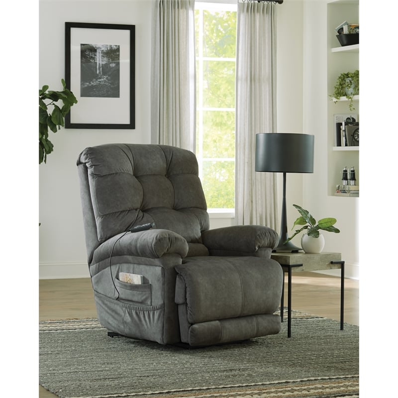 Bowery Hill Power Lift Recliner with Zero Gravity Recline in Gray Fabric