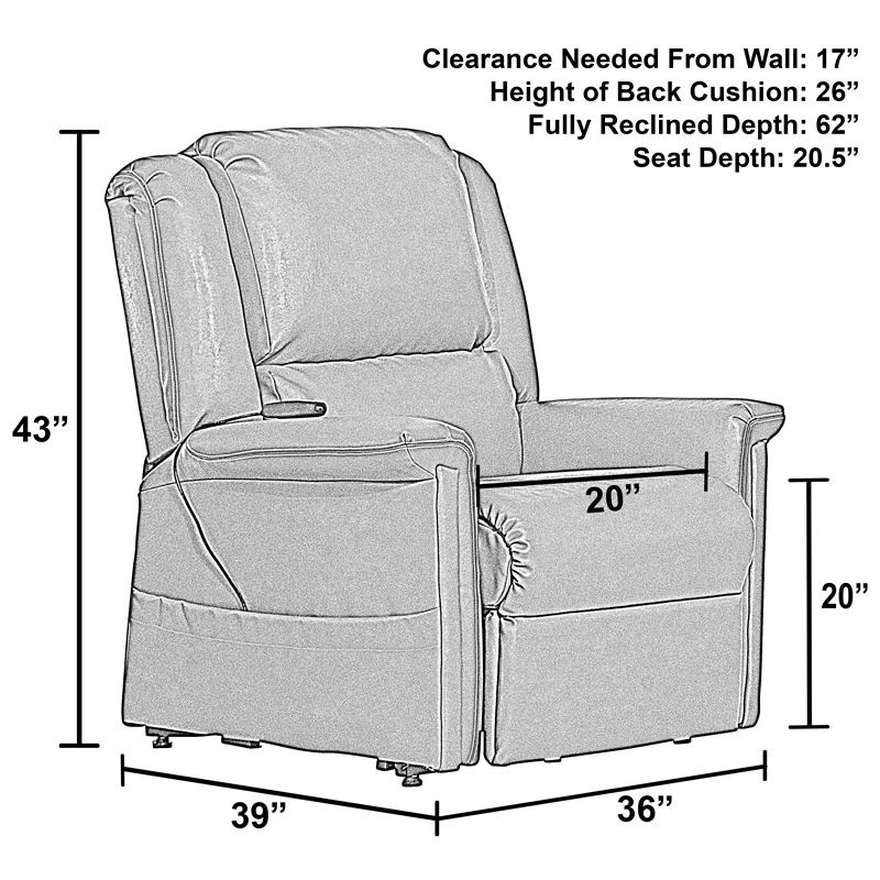 Bowery Hill Power Lift Lay-Flat Recliner with Brown Disinfectable PU Fabric