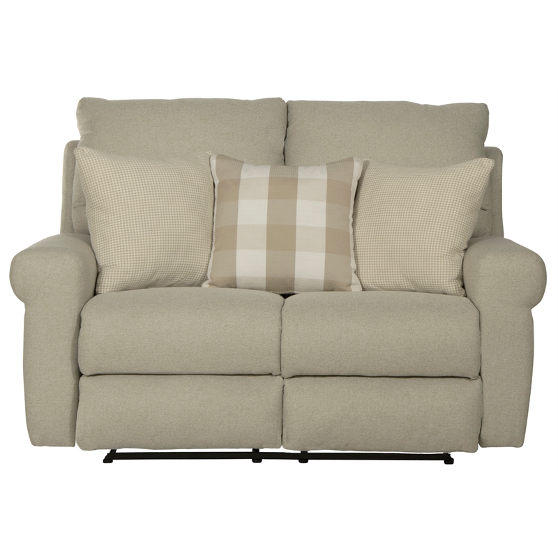 Bowery Hill Lay Flat Reclining Loveseat in Beige Polyester Fabric