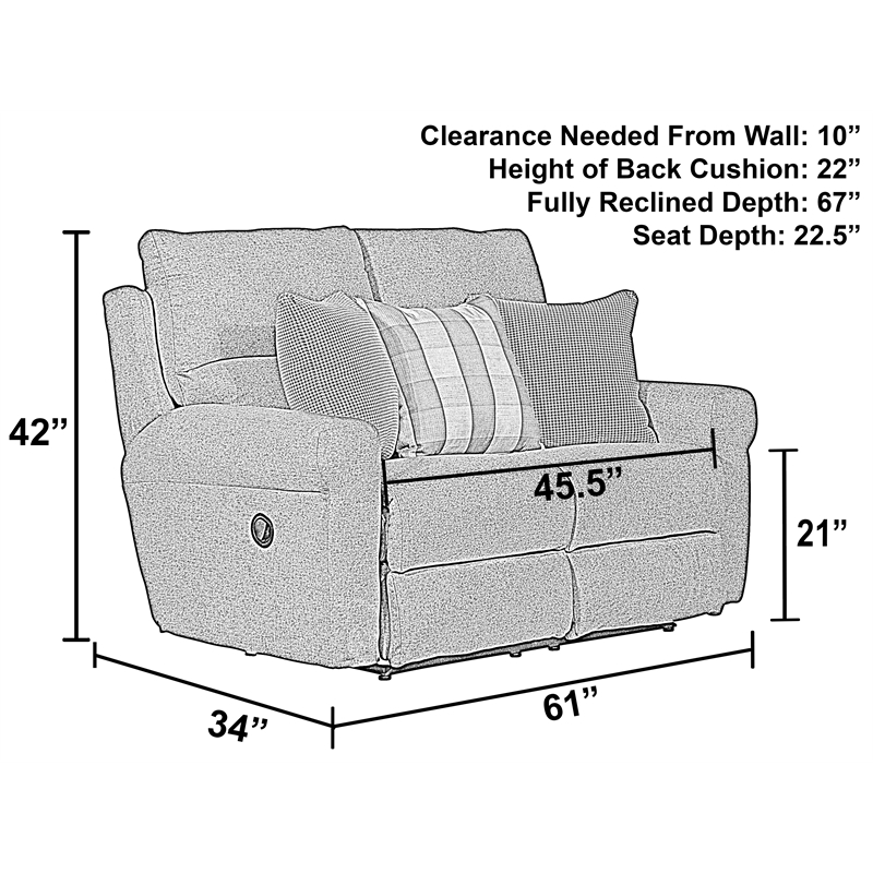 Bowery Hill Lay Flat Reclining Loveseat in Gray Polyester Fabric