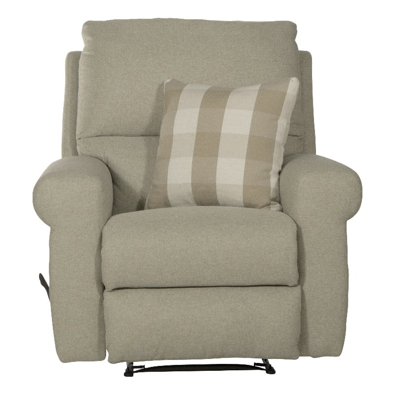 Bowery Hill Glider Recliner in Beige Polyester Fabric with Accent Pillow