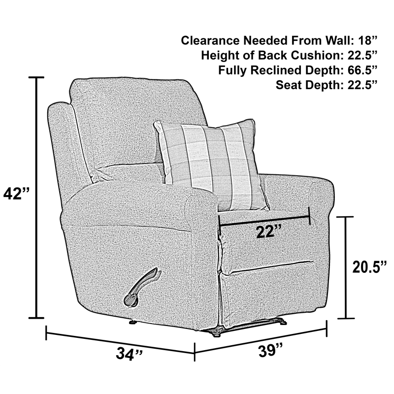Bowery Hill Glider Recliner in Gray Polyester Fabric with Accent Pillow