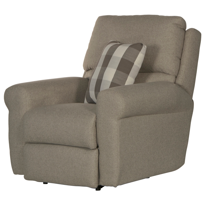 Bowery Hill Glider Recliner in Gray Polyester Fabric with Accent Pillow