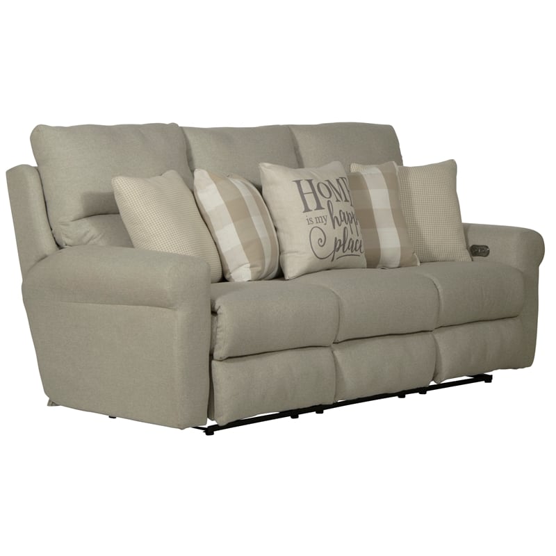 Bowery Hill Traditional Power Lay Flat Reclining Sofa in Beige Fabric