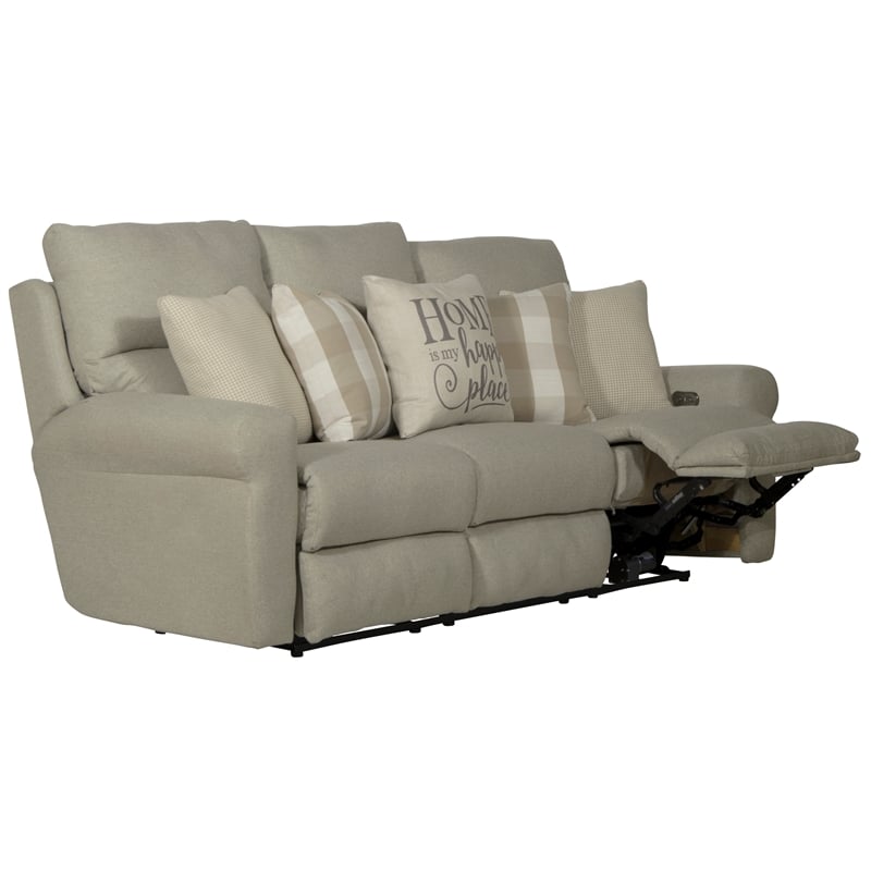 Bowery Hill Traditional Power Lay Flat Reclining Sofa in Beige Fabric