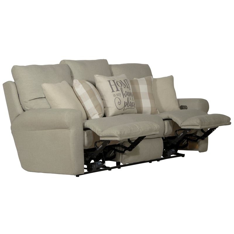 Bowery Hill Traditional Power Lay Flat Reclining Sofa in Beige Fabric