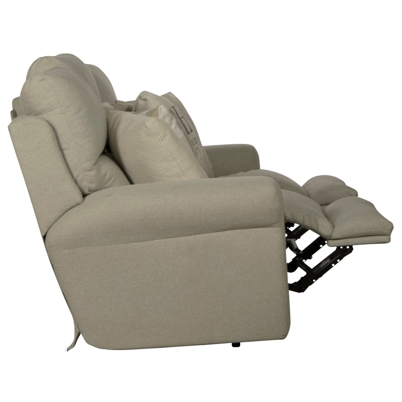 Bowery Hill Traditional Power Lay Flat Reclining Sofa in Beige Fabric