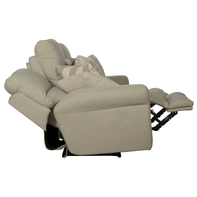 Bowery Hill Traditional Power Lay Flat Reclining Sofa in Beige Fabric