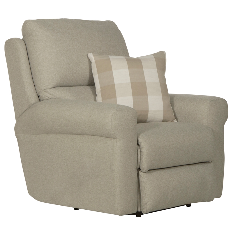 Bowery Hill Power Recliner in Beige Polyester Fabric with Accent Pillow