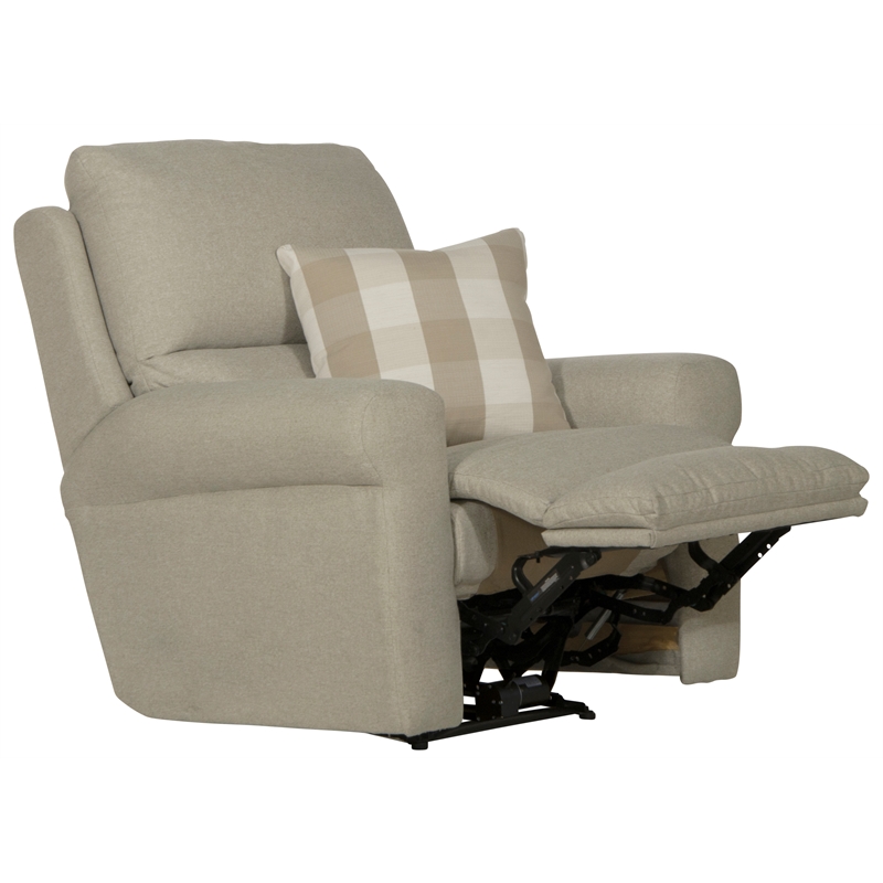 Bowery Hill Power Recliner in Beige Polyester Fabric with Accent Pillow